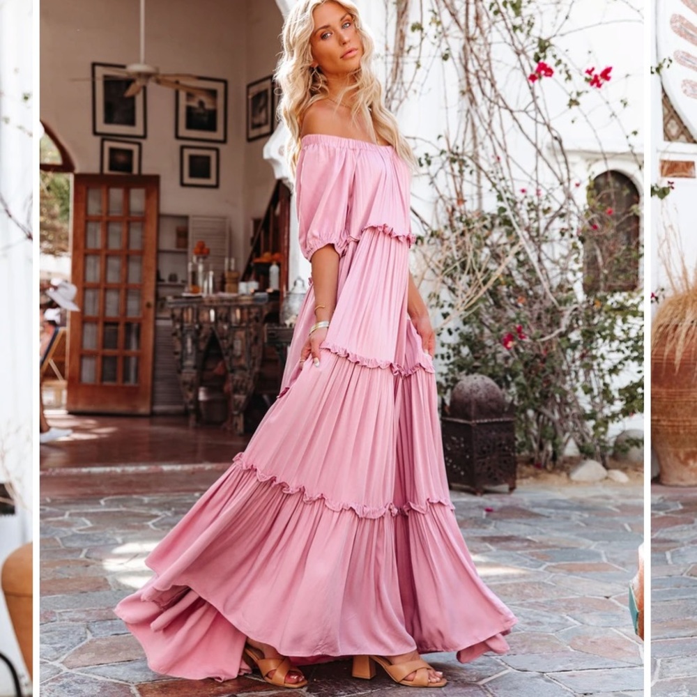 Mauve POMPEII RUFFLE TIERED MAXI DRESS - Small